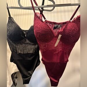 Size small Lace and mesh underwire teddy top bodysuits. 
1 Dark Plum/1 Black